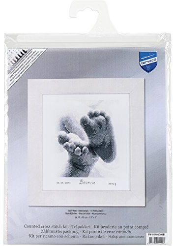 VERVACO Gezählter Kreuzstich Stickpackungen Stickset Baby Geburt Baby Füßchen Wanddekoration Handarbeit Set für Erwachsene Kreatives Handwerk ca. 18 x 20 cm Geburt Geschenk Hausdeko