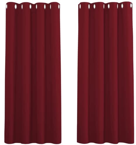 PONY DANCE Verdunkelungsvorhänge Kurz Gardine Wohnzimmer mit Ösen 2er Set Thermo Vorhänge gegen Kälte und Hitze Blackout Curtains for Bedroom, H 137 x B 117 cm, Rot