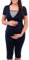 Herzmutter Pyjama Grossesse - Pyjama Maternité Allaitement - Vêtement de Nuit - pour Femme Enceinte - Pyjama Ensemble Maternité - Pantalon midi - Manches Courtes - 2600 (M, Bleu/Blanc)