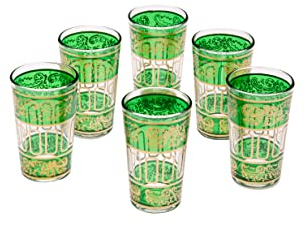 Marrakesch Lot de 6 Verres à thé café coloré marocain Lamia Couleur Vert | Verre de thé Turc en Style Oriental | 6 Photophore en Verre comme décoration Marocaine dans Votre Chambre ou Maison