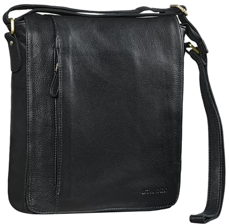STILORD 'Paul' Umhängetasche Herren Leder Hochformat Messenger Bag im Vintage Design Ledertasche für 13,3 Zoll MacBook iPad DIN A4 Herrentasche Echtleder, Farbe:schwarz