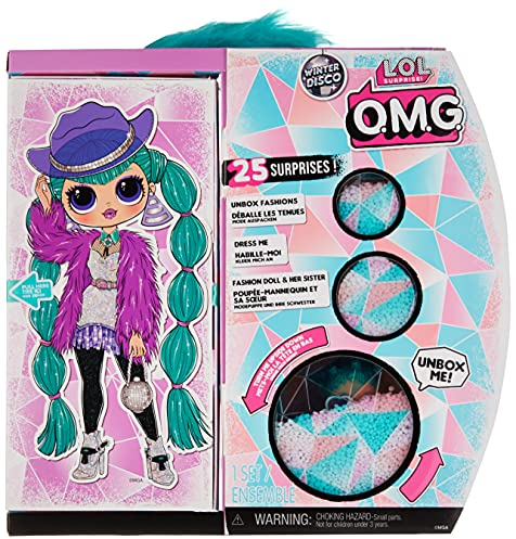L.O.L. Surprise! 561804E7C O.M.G. Winter Disco Fashion Doll Cosmic Nova and Little Sister, Fashionpuppe mit Haaren und kleine Puppenschwester zum Sammeln, 25 Überraschungen