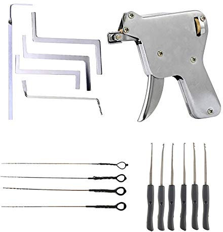 Loboo Idea Kit di strumenti per aprire la serratura della porta, include una pistola per grimaldelli, 10 pezzi kit estrattore chiave rotta e 5 chiavi di tensione per fabbro professionista e