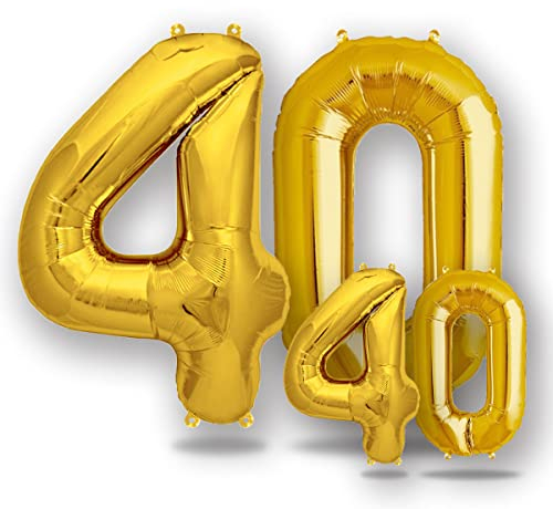FUNXGO® folienballon 40 gold - 2 Stück -100cm & 38cm- Luftballon Zahl 40-40.geburtstag - Ballon 40 Deko zum Geburtstag, Hochzeit, Jubiläum oder Fest, Party - Ballon 40 gold