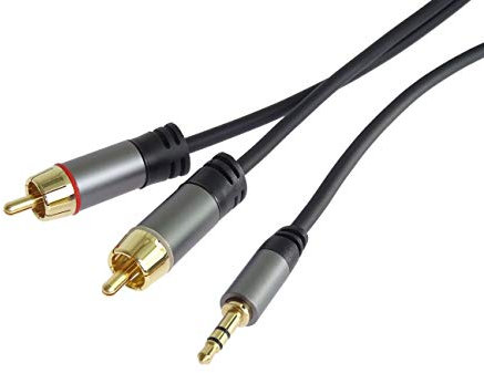 PremiumCord Stereo Klinke auf Cinch Kabel, Klinkenstecker 3,5mm auf 2xCINCH Stecker, Für Digitalkamera TV Handys MP3 HiFi, Geschirmt, Metallverbinder, M/M, Länge 5 m