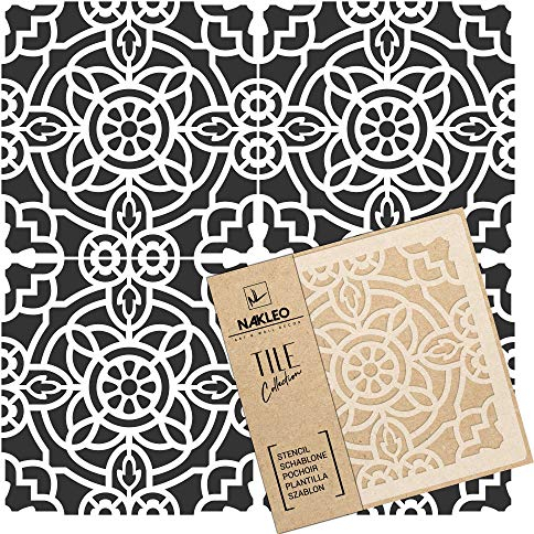 NAKLEO Fliesen Schablone zum Malen 25x25 cm, Zaida Spanische Maurische Blume Marokkanisch, Kunststoff Wiederverwendbare Bodenschablone DIY, Holz Möbel Wand Dekoration - Terrakotta
