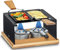 Spring Gourmet Party Käse Raclette Set für 2 Personen - Mit Edelstahl-Wärmeverteilscheibe, Buchenholzplatte, 2 Beschichteten Pfännchen, 2 Holzschabern und Sicherheits-Pastenbrennern
