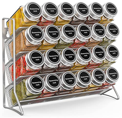 Fuleadture 3-Tier Spice Rack Free Standing, Counter Spice Organiser, Metal Seasoning Bottle Organizer for Kitchen, Countertop, Cupboard, Pantry - 2Pcs, Silver