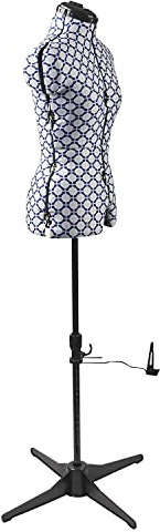 Sewing Online Verstellbare Schneiderpuppe für Hosen, in geometrischem Blau auf weißem Stoff mit Saummarkierung, Schneiderpuppen-Größen – Stecken, Messen, Anpassen und Präsentieren Sie Ihre Kleidung