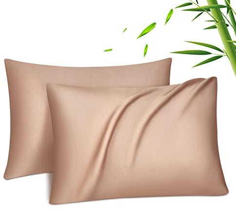 Fittia 2er-Set Lyocell Bambus Kissenbezug Bambusfaser Kopfkissenbezug Kissenhülle Seidig weichkühlend atmungsaktiv mit verdecktem Reißverschluss, Herbst Orange, 40x80cm