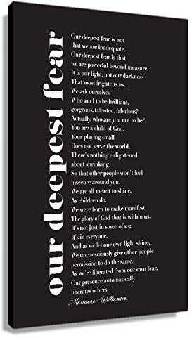 Our Deepest Fear Wandkunst für Büro, Kunstwerk, Wanddekoration, modernes Poster, Marianne Williamson Zitat, Bilder auf Leinwand, gerahmt, Gedichte, Druck, schwarze Dekoration, gerahmt (30.5x45.7 cm)