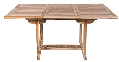 SAM Gartentisch Madera, Teakholz massiv, Ausziehtisch 120-170 x 120 cm, mit Schirmloch & Einlegeplatte, Holztisch für Garten, Wintergarten oder Terrasse, pflegeleichtes Unikat aus Massivholz