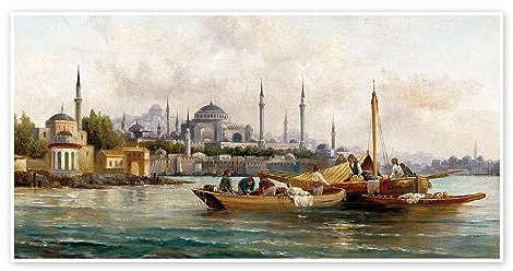 Handelsschiffe vor der Hagia Sophia, Istanbul Poster von Anton Schoth 100 x 50 cm Wandbilder Wanddeko