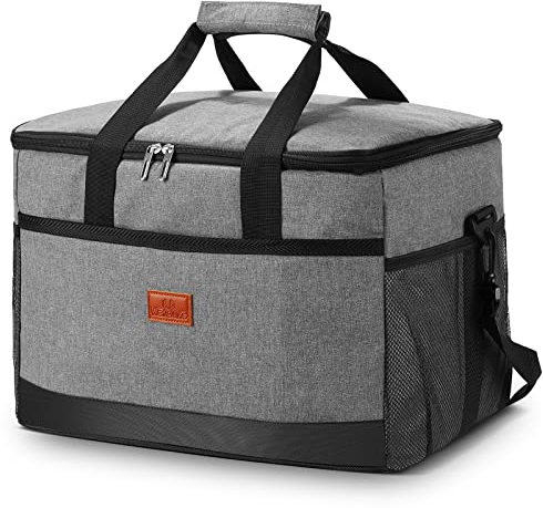 30L Cooler Bag,Large Insulated Picnic Bag,Large Capacity Lunch Bag,Reusable Tote Shoulder Lunch Bag for 4/6 Person, Thermal Lunch Bag for Camping, Picnic, BBQ, Travelling and Outdoor Activities(Grey)