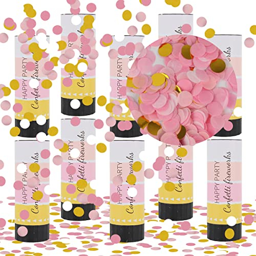 Konfettikanone, Taozoey 10 Stück Handheld Konfetti Poppers, Konfetti Kanone Biologisch Abbaubar, Konfetti Shooter, Papier Konfettikanonen Poppers, für Hochzeit, Geburtstag, Babyparty, Party (Rosa)