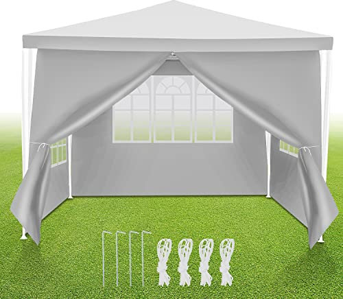 Sonnewelt Pavillon Wasserdicht Partyzelt 3x3 m Gartenpavillon mit 4 Seitenteilen UV-Resistent Gartenzelt 100g/m² Bierzelt Hochwertiges PE Plane Festzelt Weiß