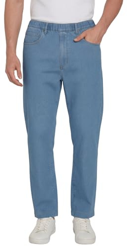 Men’s Lightweight Casual Elastic Waist Pull-On Jeans – Denim & Twill Pants with Easy Fit Denim Stone Wash/L