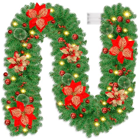 NUZEKY Guirlande Noel Sapin, 270cm Guirlande Sapin Artificiel avec 30 LED lumières, Decoration Noel Guirlande de Noel Deco Noel Exterieur Interieur Cheminée Portes Fenêtres Escaliers