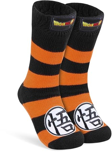 Dragon Ball Z Chaussons Chaussettes Ado Garcon Chaussettes Antidérapantes Idée Cadeau Anime Manga Taille Unique 36-40 (Noir/Orange)