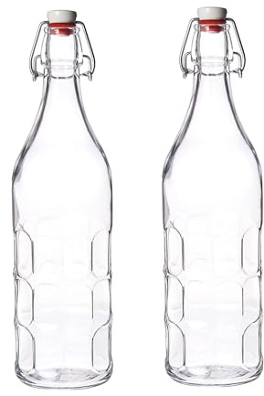 Bormioli Rocco Moresca Swing Top Bottles Set of 2-33.75 oz Airtight Glass Containers with Vintage Design for Oils, Vinegars, Liqueurs & Homemade Dressings - Reusable Italian Glass