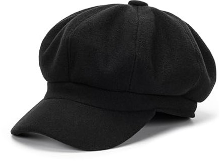 Cappello da donna ottagonale, stile vintage, 8 pannelli, con visiera Paperboy, cappello da tassista, tinta unita, per ragazze e adolescenti, nero, M