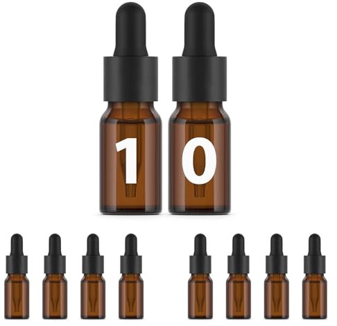 Essenciales Botellas de Cristal Ámbar con Pipeta Cuentagotas - 10 ml x 10 Frascos de Vidrio