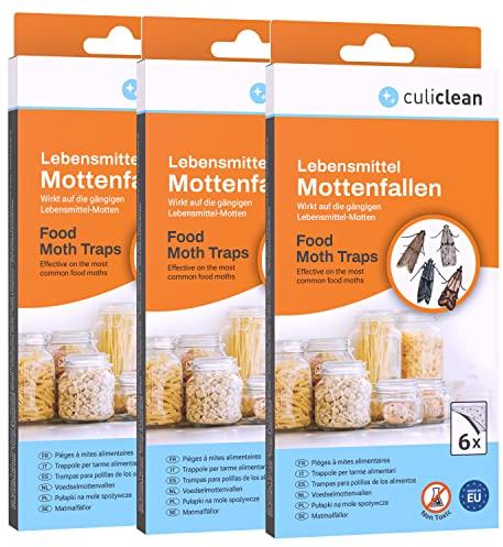 culiclean 18x Mottenfalle Lebensmittel, Lebensmittelmotten anzeigen, Lebensmittelmottenfalle, Küchenmottenfalle Klebefallen statt Schlupfwespen, Motten Küche Küchenmotten Mottenmittel