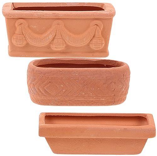 Didiseaon 3 Pièces Rectangulaire Mini Pot en Terre Cuite Argile Longue Petite Succulente Miniature Poterie Pots De Fleurs Minuscule Maison De Poupée Pépinière Pot pour Bricolage Fée Jardin
