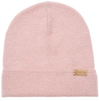 KNITAS Einlagige Strickmütze aus Wolle für Kinder I Warme Gestrickte Wintermütze für Jungen und Mädchen I Beanie Mütze in der Farbe Rosa - Größe 50-54cm