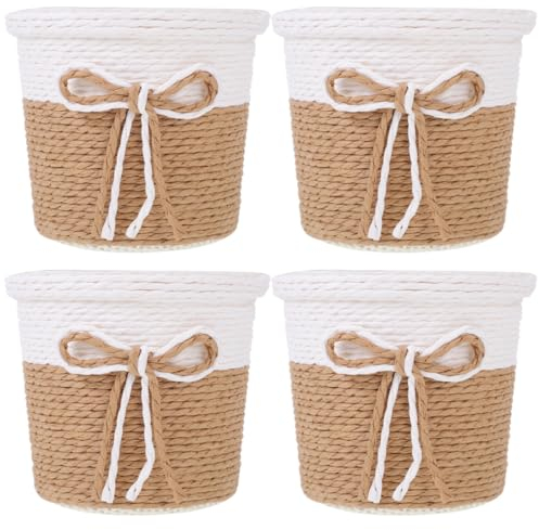 YARNOW 4 Pièces Panier De Fleurs Panier De Pot De Plante Mini Panier De Rangement Tissé Pots De Fleurs en Osier Cache-Pot en Rotin Pots Succulents Rural Corde De Papier Boîte De Rangement