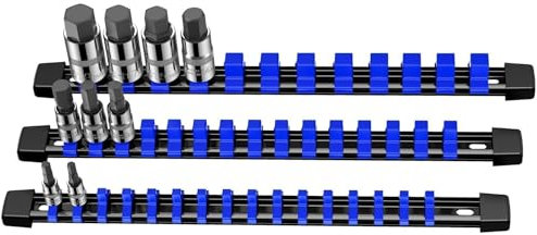 VORXEON 3PCS ABS Socket Organizer Holder Storage Rail 1/4 Inch x 16 Clips and 3/8 Inch x 15 Clips and 1/2 Inch x 12 Clips for Tool Box Drawer