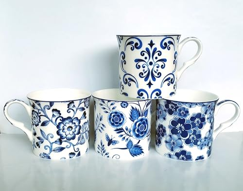 heritage FINE Bone China Set of 4 Mugs Gift Boxed Blue Story Design (4)