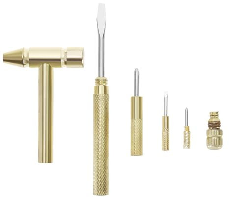 SG Store 6 in 1 Mini Multifunctional Copper Hammer Screwdriver Tool Metal Repair Tool Hammer Kit Used for Repairing Mobile Phones Laptops Watches Golden