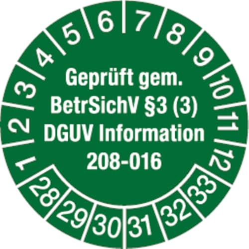 Dreifke® Prüfplakette ab 28 geprüft gem. BetrSichV §3 (3) DGUV I - 30 mm Folie selbstklebend, 10St