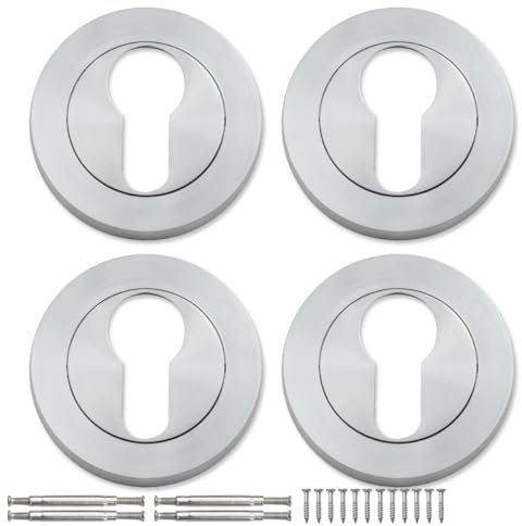 Bwintech 2 Pair 52MM Satin Chrome Lock Cylinder Hole Escutcheon Lock Cylinder Hole Cover