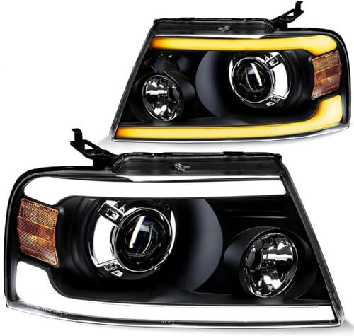 NVBHOF Headlamp Headlight Assembly With LED H7 Projector For For F150 2004-2008 Driver And Passenger Side Fog Lamp