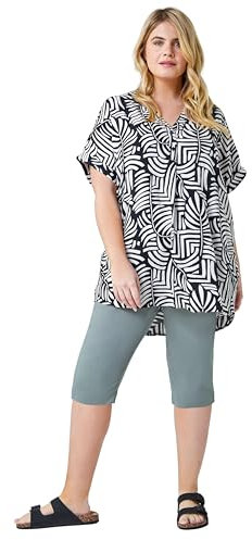 Roman Originals Knee Length Shorts for Women UK - Ladies Cropped Capri Stretch Bengaline Pants Crop Trousers Summer Legging Lounge Essentials Elasticated Casual Clothes - Khaki Plus - Size 26