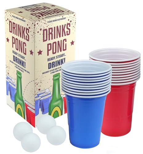 HiFEN® Drinking Pong Set Games for Adults 48-Piece Set 16oz Blue and Red Plastic Cups Pong Students Birthday Parties Fun Drinking Game for Adult
