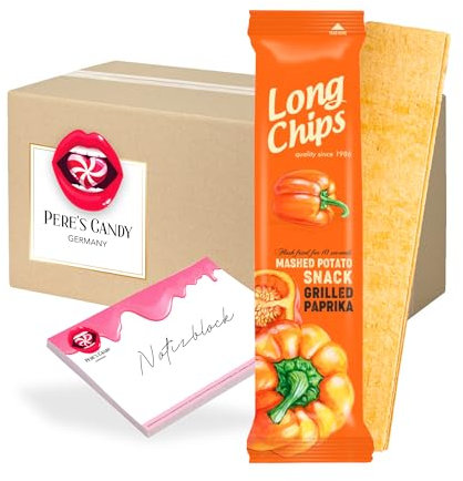 Pere's Candy Bundle für Long Chips Grilled Paprika 20x75g + Pere's Candy Notepad DIN A7-25 Blatt