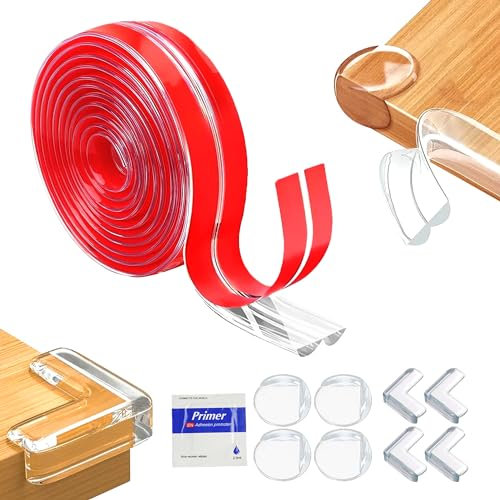 Mupkins 6M Child Proof Edge and Corner Protector Kit - Soft Silicone Bumper Strip with 4 Round & 4 L-Shaped Corner Guards - Baby Safety Corner Guards for Table Protection