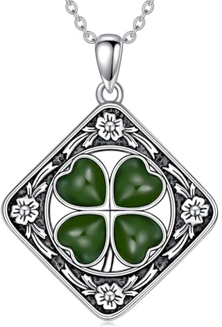 BETHZA Halskette mit vierblättrigem Kleeblatt, 925er-Sterlingsilber, natürliche grüne Jadeklee-Anhänger, irisches Glückskleeblatt, Schmuck, Geschenke für Frauen St. Patrick's Day