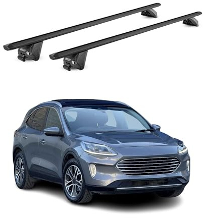 OMAC Barres de Toit Aluminium certifiées TÜV pour Ford Kuga III 2019-2026 – pour Rails de Toit intégrés – Rainure en T – Charge Max 100 kg – 2 antivols Argent