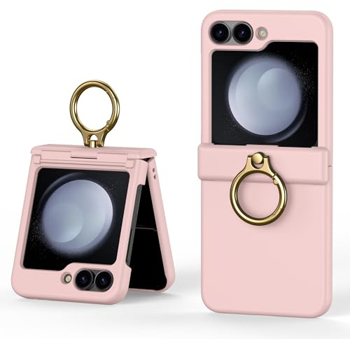 Asuwish Phone Case for Samsung Galaxy Z Flip 5 5G 2023 Cover and 360 Ring Holder Stand Kickstand Slim Hybrid Silicone Cell Accessories Dual Layer Protective ZFlip5 Z5 G Flip5 5Z Women Men Pink