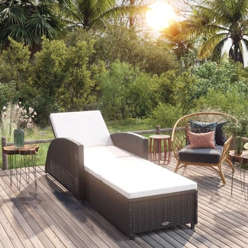 Sufrk Sonnenliege mit Cremeweißer Auflage Poly Rattan Schwarz Gartenliege Saunaliege