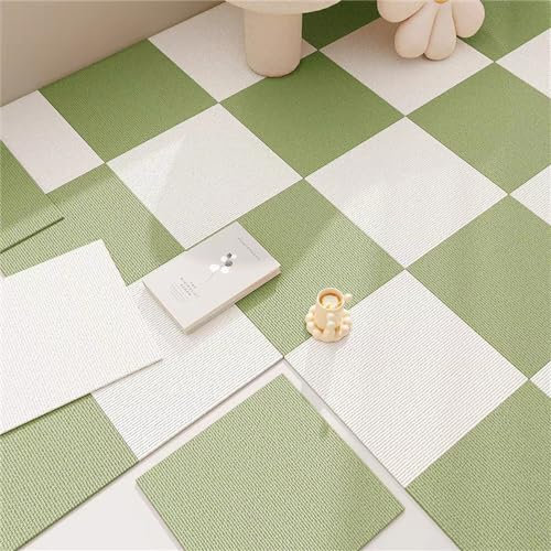 Self Adhesive Light Green Carpet Tiles 30X30cm Non Slip & Hardwearing Square Flooring for Office Living Room Bedroom Easy to Peel and Stick Pack of 15 Square Tiles
