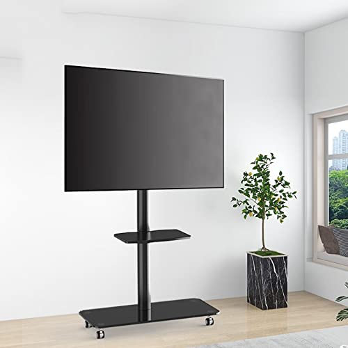 IATUPKE Support de Montage pour téléviseur, Support de télévision Mobile avec roulettes pour téléviseurs de 32 à 65 Pouces, Support de télévision Roulant avec Base en Verre trempé, Support