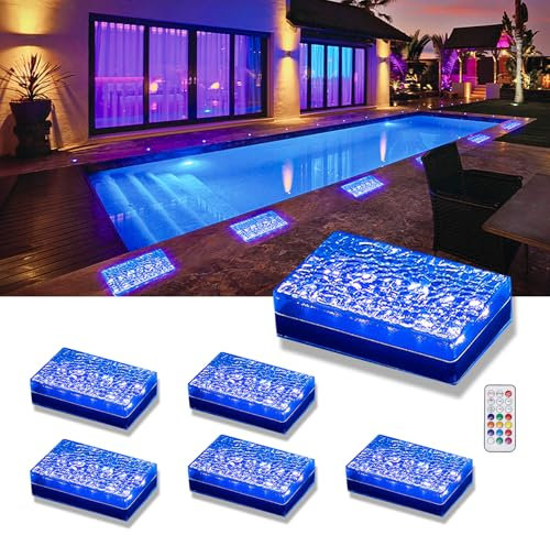 SHONELIGHTING Solar-Pflasterstein-Lichter, Farbwechsel, 15,2 x 22,9 cm, robust, IP67, wasserdichte LED, Außenbeleuchtung für Boden, Pool, Garten, Auffahrt, (RGBW, 6er-Pack)