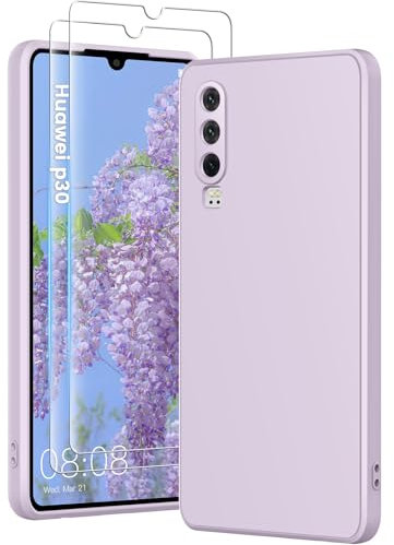 HuwaiH 3 in 1 Hülle für Huawei P30, mit 2 Stück 9H 0.33mm Panzerglas, Upgraded Kameraschutz, Kratzfeste Stoßfeste Handyhülle für Huawei P30 (violett)