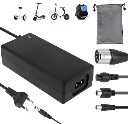 42 2A Caricabatterie Elettrico per Monopattino,Caricatore per Hoverboard Universale con 4 Connettori 1 sacca portaoggetti per Xiaomi M365 Segway Ninebot E-Scooter,Hoverboard, biciclette elettriche