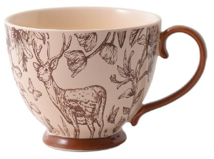 Huiyiwert 450ml Große Müslitasse Frühstücksbecher Handbemalte Elch Motiv Porzellanbecher Weihnachten Kaffeebecher Haferflockentasse Müslibecher für Mutter Oma Ehefrau Tochter (Rot)
